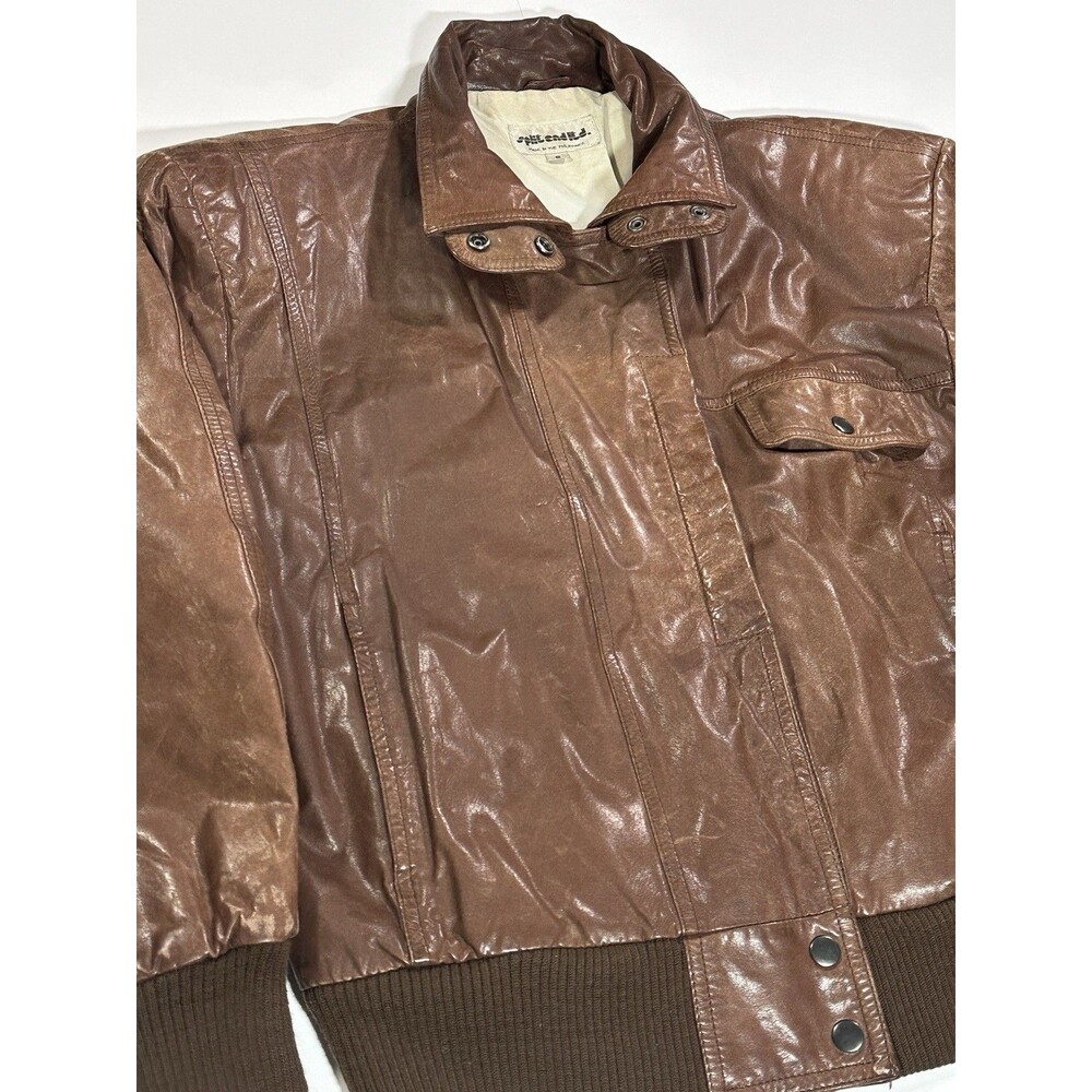 Vintage 80s Split End Ltd Leather Bomber Jacket Brown Men’s Size Small 1980s - Picture 4 of 16